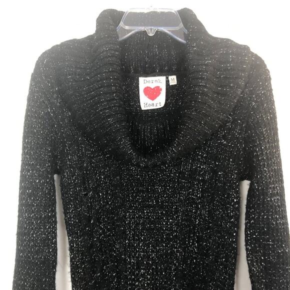 Derek Heart Y2K Cowl Neck Metallic Black Knit Sweater Size M - Picture 3 of 11